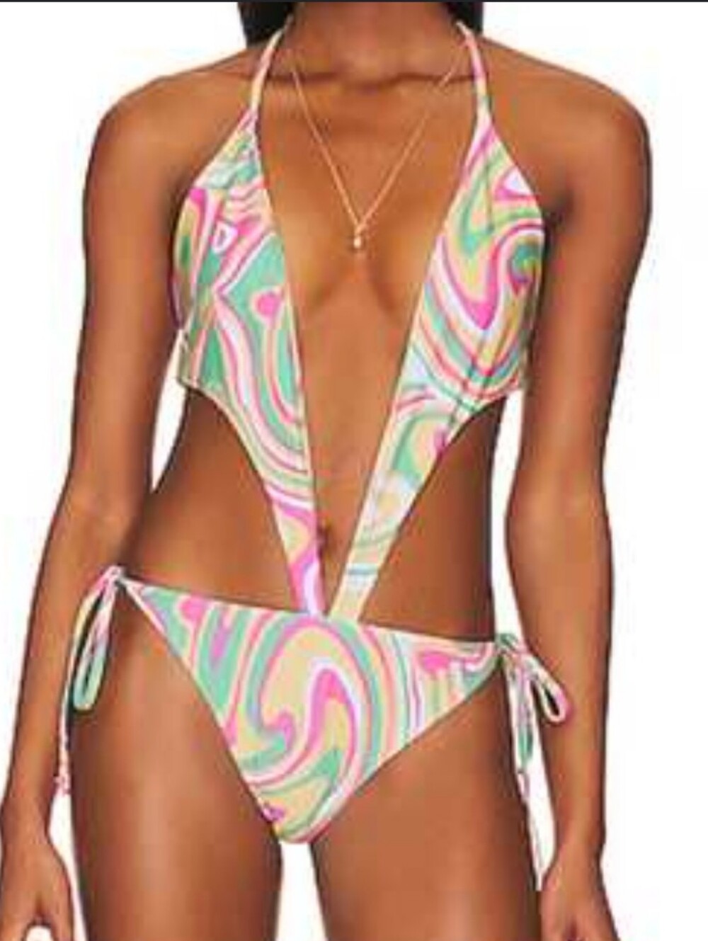 Superdown Revolve Martina multicolor cut out one piece swimsuit